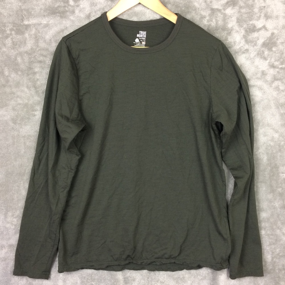 True North Wool Base Layer Shirt Mens Medium Green Camping Hiking Lightweight